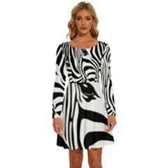 Animal Cute Pattern Art Zebra Long Sleeve Wide Neck Velvet Dress by Amaryn4rt