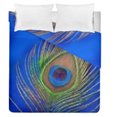 Blue Peacock Feather Duvet Cover Double Side (queen Size) by Amaryn4rt