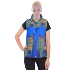 Blue Peacock Feather Women s Button Up Vest by Amaryn4rt