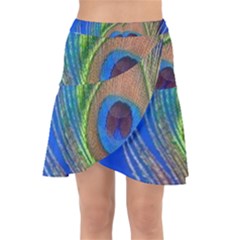 Blue Peacock Feather Wrap Front Skirt by Amaryn4rt