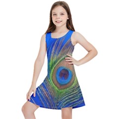 Blue Peacock Feather Kids  Lightweight Sleeveless Dress by Amaryn4rt