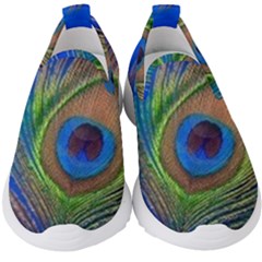 Blue Peacock Feather Kids  Slip On Sneakers by Amaryn4rt