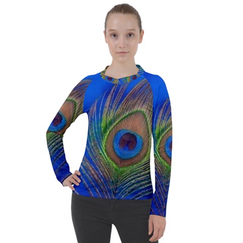 Blue Peacock Feather Women s Pique Long Sleeve Tee by Amaryn4rt