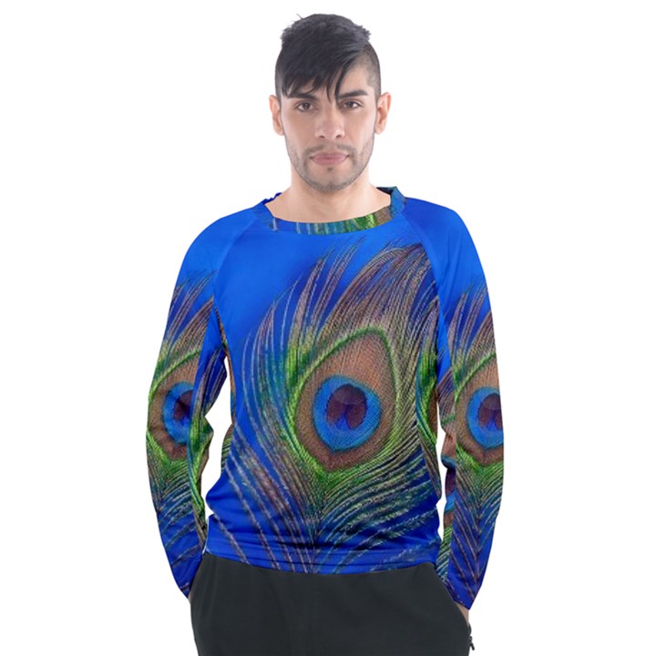 Blue Peacock Feather Men s Long Sleeve Raglan Tee