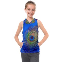 Blue Peacock Feather Kids  Sleeveless Hoodie by Amaryn4rt