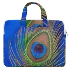 Blue Peacock Feather Macbook Pro 16  Double Pocket Laptop Bag  by Amaryn4rt