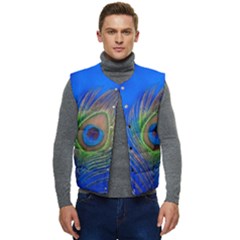 Blue Peacock Feather Men s Short Button Up Puffer Vest	 by Amaryn4rt