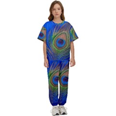 Blue Peacock Feather Kids  Tee And Pants Sports Set by Amaryn4rt