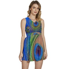 Blue Peacock Feather Sleeveless High Waist Mini Dress by Amaryn4rt