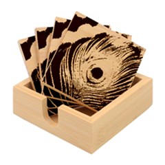 Blue Peacock Feather Bamboo Coaster Set