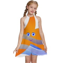 Beach Sea Shell Swimming Kids  Halter Collar Waist Tie Chiffon Dress