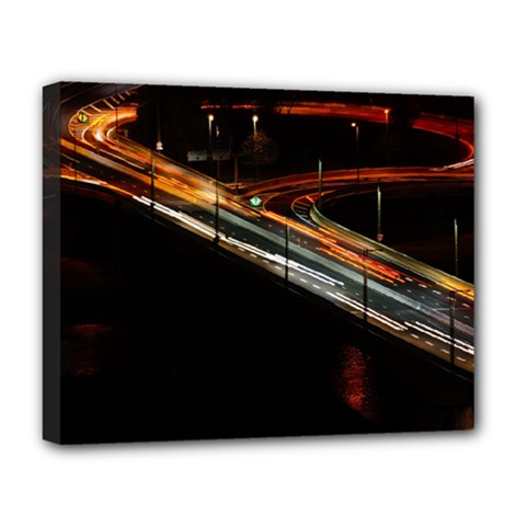 Highway Night Lighthouse Car Fast Deluxe Canvas 20  X 16  (stretched)