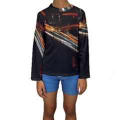 Highway Night Lighthouse Car Fast Kids  Long Sleeve Swimwear