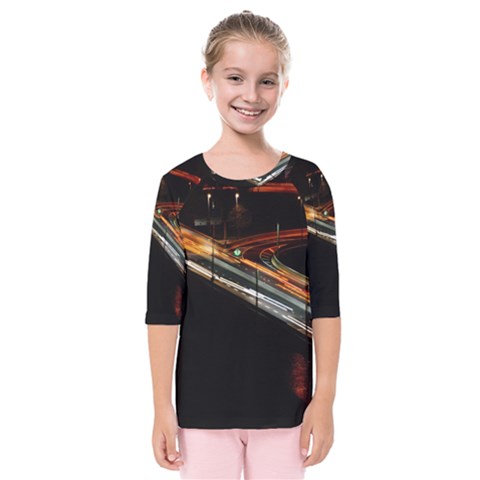 Highway Night Lighthouse Car Fast Kids  Quarter Sleeve Raglan Tee by Amaryn4rt