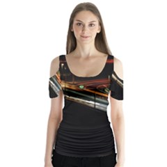 Highway Night Lighthouse Car Fast Butterfly Sleeve Cutout Tee 