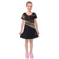 Highway Night Lighthouse Car Fast Kids  Short Sleeve Velvet Dress by Amaryn4rt