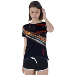 Highway Night Lighthouse Car Fast Short Sleeve Open Back Tee by Amaryn4rt