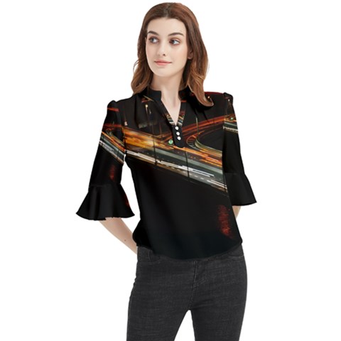 Highway Night Lighthouse Car Fast Loose Horn Sleeve Chiffon Blouse by Amaryn4rt