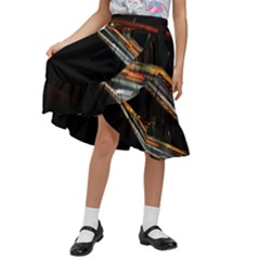 Highway Night Lighthouse Car Fast Kids  Ruffle Flared Wrap Midi Skirt by Amaryn4rt