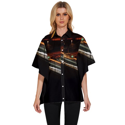 Highway Night Lighthouse Car Fast Women s Batwing Button Up Shirt by Amaryn4rt