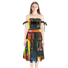 Architecture City Homes Window Shoulder Tie Bardot Midi Dress by Amaryn4rt