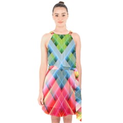 Graphics Colorful Colors Wallpaper Graphic Design Halter Collar Waist Tie Chiffon Dress