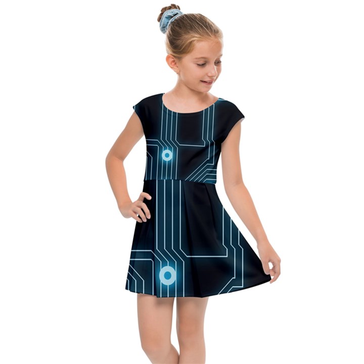 A Completely Seamless Background Design Circuitry Kids  Cap Sleeve Dress