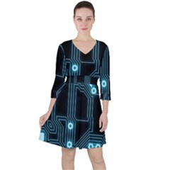 A Completely Seamless Background Design Circuitry Quarter Sleeve Ruffle Waist Dress by Amaryn4rt