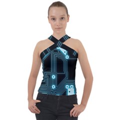 A Completely Seamless Background Design Circuitry Cross Neck Velour Top by Amaryn4rt