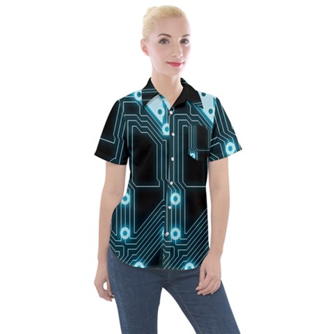 A Completely Seamless Background Design Circuitry Women s Short Sleeve Pocket Shirt by Amaryn4rt