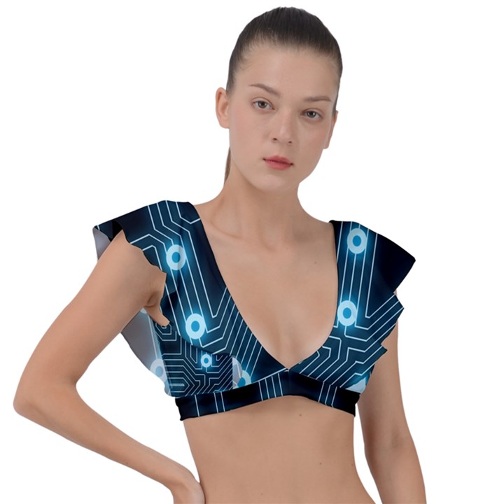 A Completely Seamless Background Design Circuitry Plunge Frill Sleeve Bikini Top