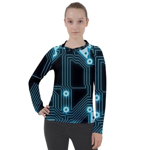 A Completely Seamless Background Design Circuitry Women s Pique Long Sleeve Tee by Amaryn4rt