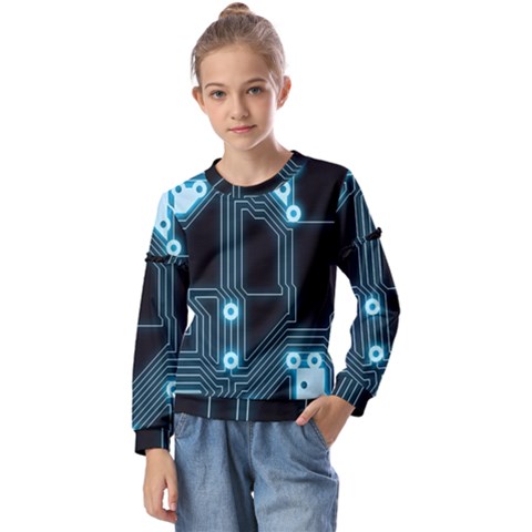 A Completely Seamless Background Design Circuitry Kids  Long Sleeve Tee With Frill  by Amaryn4rt