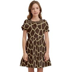 Giraffe Animal Print Skin Fur Kids  Puff Sleeved Dress by Amaryn4rt