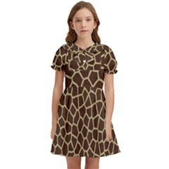 Giraffe Animal Print Skin Fur Kids  Bow Tie Puff Sleeve Dress by Amaryn4rt