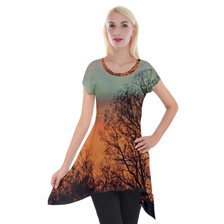 Twilight Sunset Sky Evening Clouds Short Sleeve Side Drop Tunic