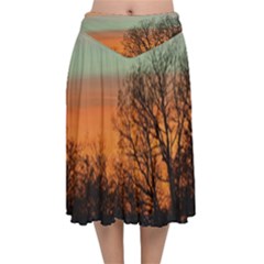 Twilight Sunset Sky Evening Clouds Velvet Flared Midi Skirt by Amaryn4rt