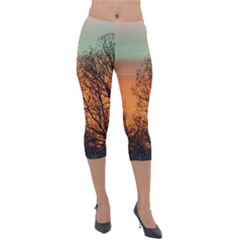 Twilight Sunset Sky Evening Clouds Lightweight Velour Capri Leggings  by Amaryn4rt