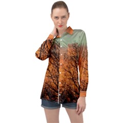 Twilight Sunset Sky Evening Clouds Long Sleeve Satin Shirt