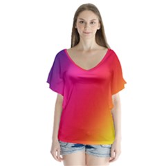 Rainbow Colors V-neck Flutter Sleeve Top by Amaryn4rt