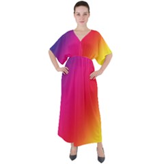 Rainbow Colors V-neck Boho Style Maxi Dress by Amaryn4rt