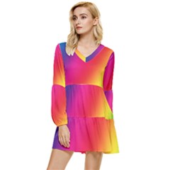 Rainbow Colors Tiered Long Sleeve Mini Dress by Amaryn4rt