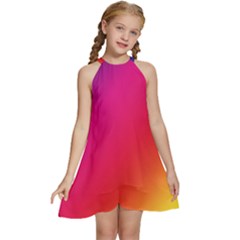 Rainbow Colors Kids  Halter Collar Waist Tie Chiffon Dress by Amaryn4rt