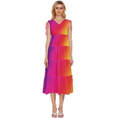 Rainbow Colors V-neck Drawstring Shoulder Sleeveless Maxi Dress by Amaryn4rt