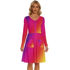 Rainbow Colors Long Sleeve Dress With Pocket by Amaryn4rt