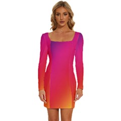 Rainbow Colors Long Sleeve Square Neck Bodycon Velvet Dress by Amaryn4rt