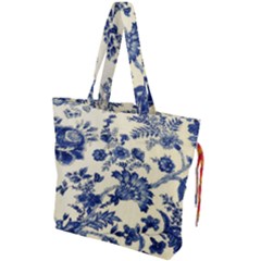 Vintage Blue Drawings On Fabric Drawstring Tote Bag by Amaryn4rt