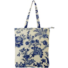 Vintage Blue Drawings On Fabric Double Zip Up Tote Bag by Amaryn4rt