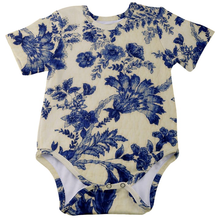 Vintage Blue Drawings On Fabric Baby Short Sleeve Bodysuit