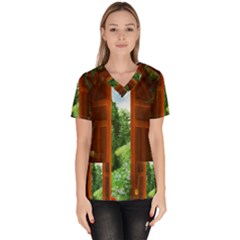 Beautiful World Entry Door Fantasy Women s V-neck Scrub Top by Amaryn4rt